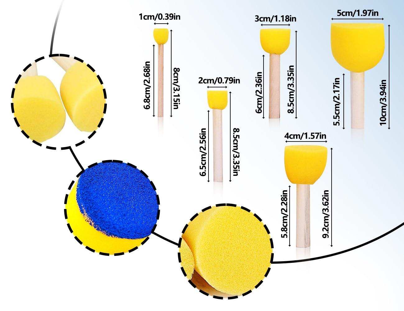 Lot De 25 Pinceaux En Mousse KAPSING - 5 Tailles (1,5 à 5 Cm) Pour Peinture, Vernis, Art DIY Et Décoration