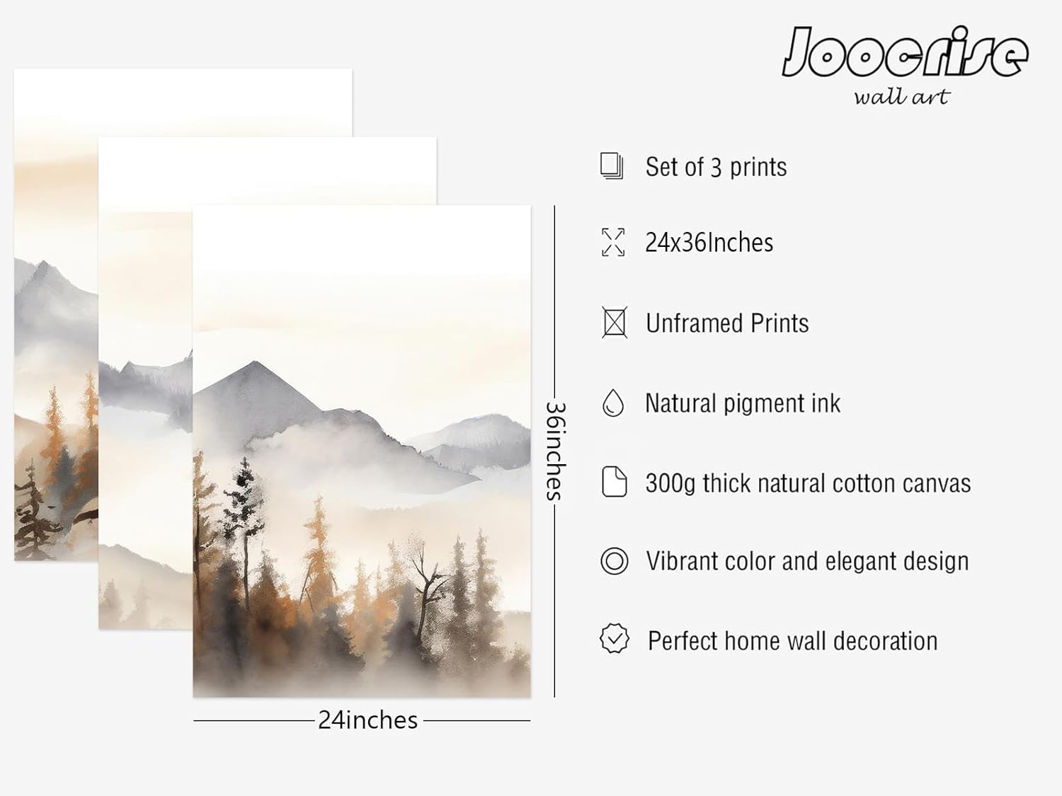 Neutral Mountain Wall Art Decor Set of 3 Forest Canvas Wall Art Poster Landscape Wall Art Artwork Modern Pictures Abstract Painting Watercolor Prints for Living Room Bedroom 24x36 Inch Unframed 24x36 Inch Unframed Neutral Mountain Art Prints