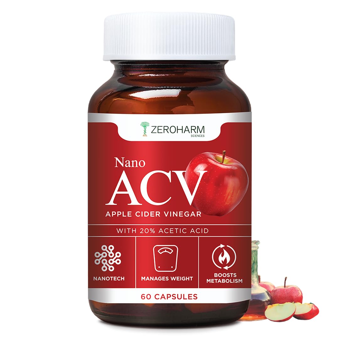 ZeroHarm Nano ACV with 20% Acetic Acid from Apple Cider Vinegar |Manages Weight | Inhibits the Enzyme ATP-Citrate Lyase | Regulates Glucose Metabolism | Increasing Postprandial Satiety | 60 Caps-image-6