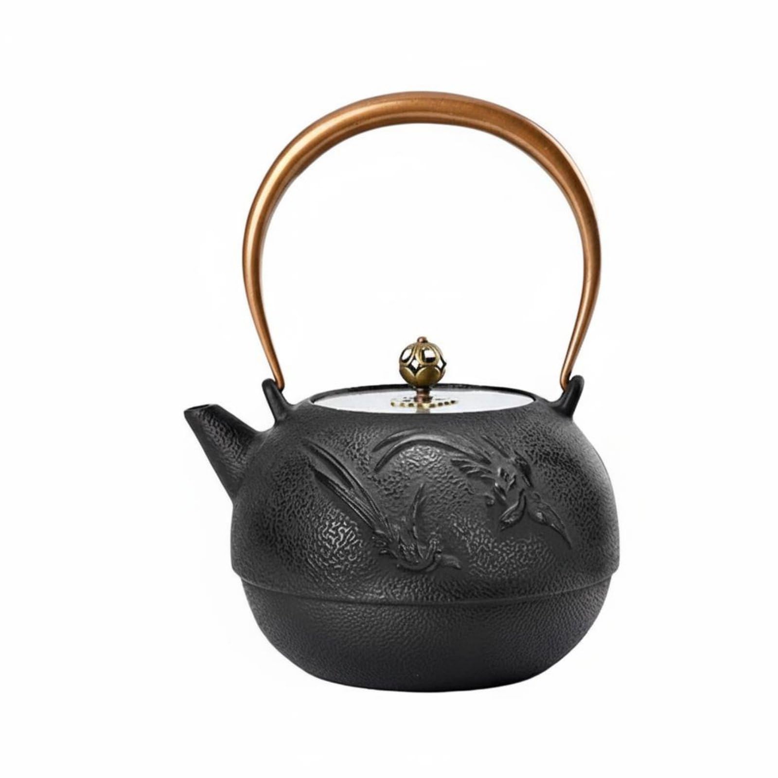 rockible Tetera de Hierro Fundido Tetera Japonesa, color to 2, Tetera De Hierro Fundido Con Tapa De Cobre Y Asa, Con Horquilla Y Posavasos