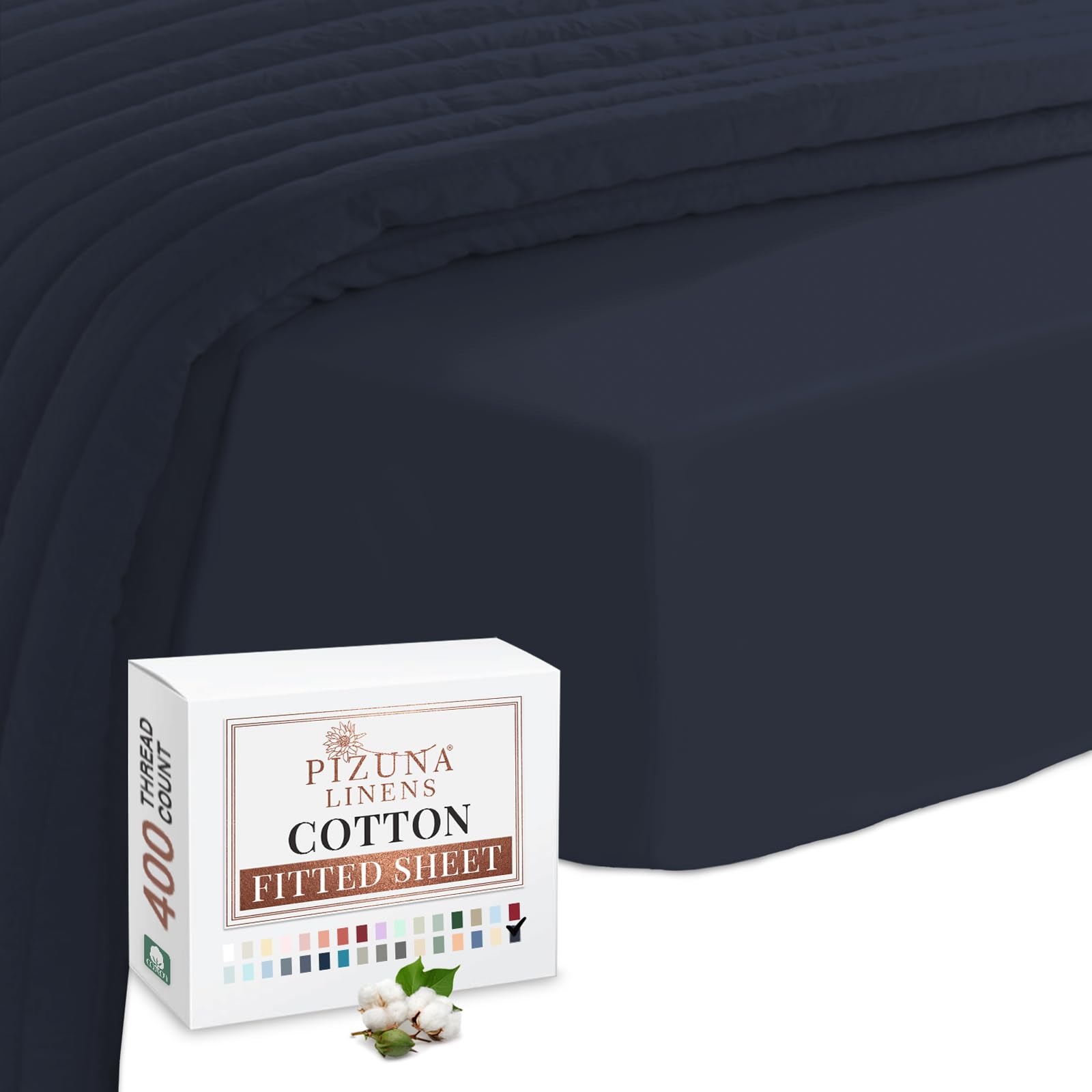 Pizuna 100% Cotton Small Double Fitted Sheet Dark Blue, 400 Thread Count Long Staple Cotton Small Double Fitted Sheets 120x200 cm, Sateen Weave 40 cm Deep Fitted Sheets 1 PC Dark Blue