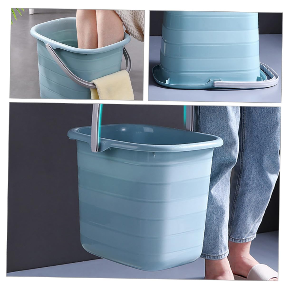 Secchio in Plastica Rettangolare Manico per Pulizie Domestiche, Risparmio di Fatica, per Famiglie e Giardinaggio, Secchiello Multiuso Portatile