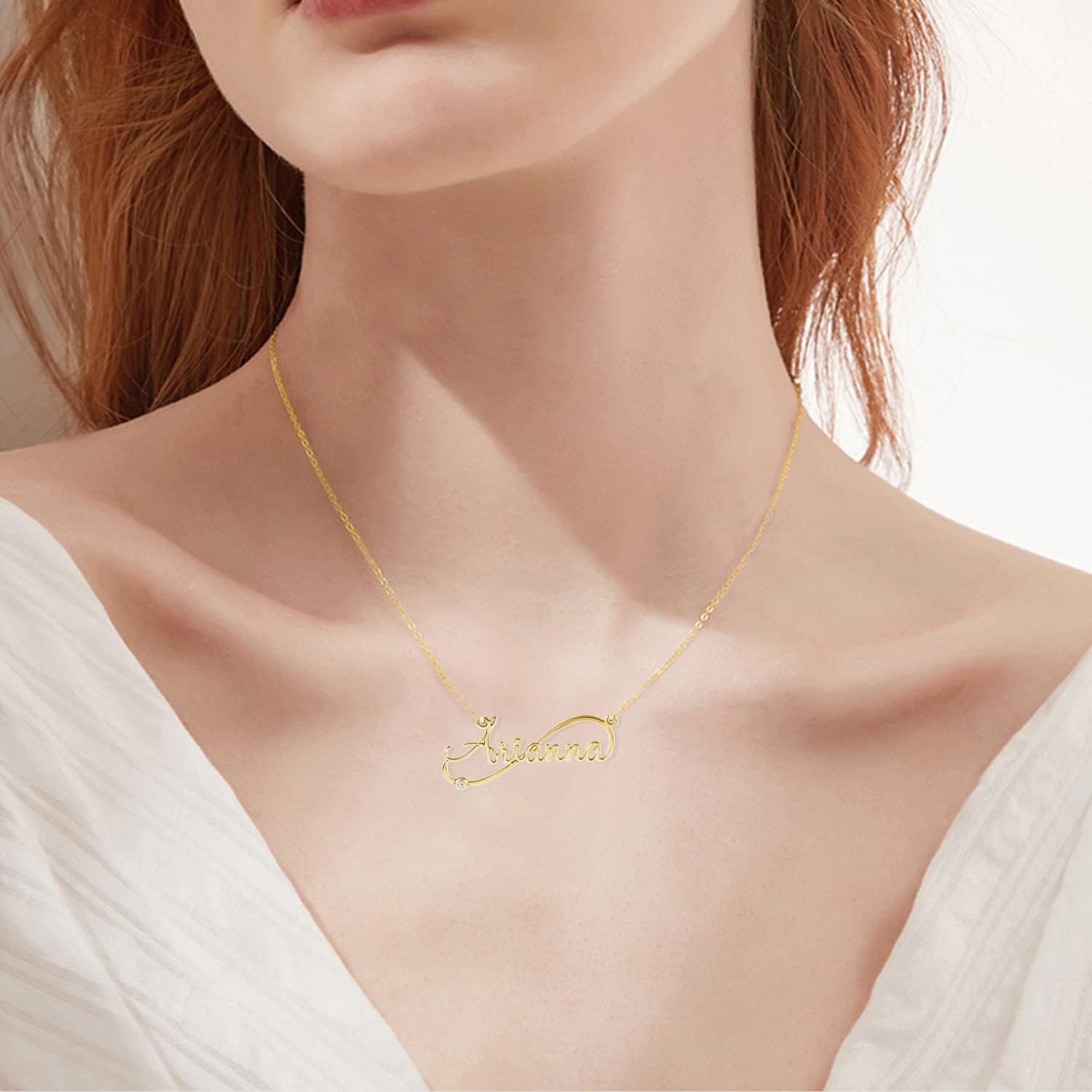 10K,14K,18K Solid Gold Name Necklace for Women,Personalized Gold Name Necklace Gift For Women(G-H Color, I2-I3 Clarity)