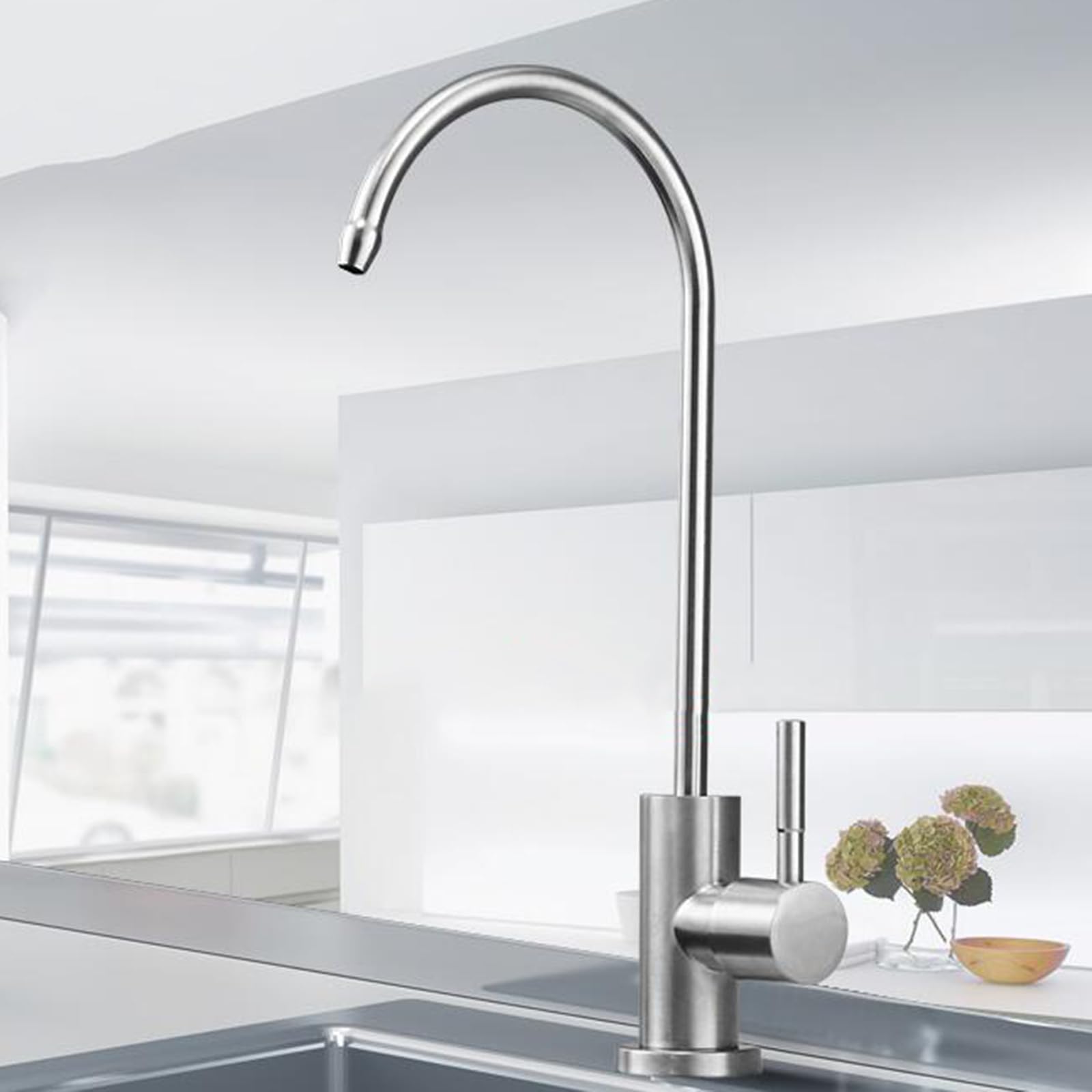 Grifo Osmosis Inversa Acero Inoxidable Refrigeración Única Orificio Único Giratorio Grifo Purificador de Agua-Cepillado