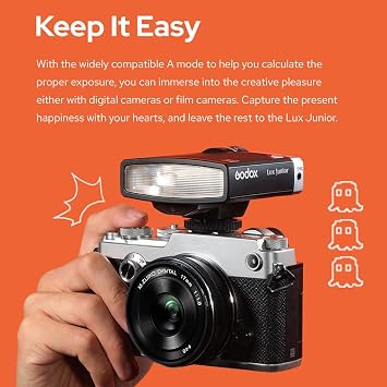 GODOX Lux Junior Retro Camera Flash GN12 6000K Color Temperature Auto & Manual Modes 1/1-1/64 Flash Power 28mm Focal Length Replacement for Canon Nikon Sony Fuji Olympus Hot-Shoe Cameras