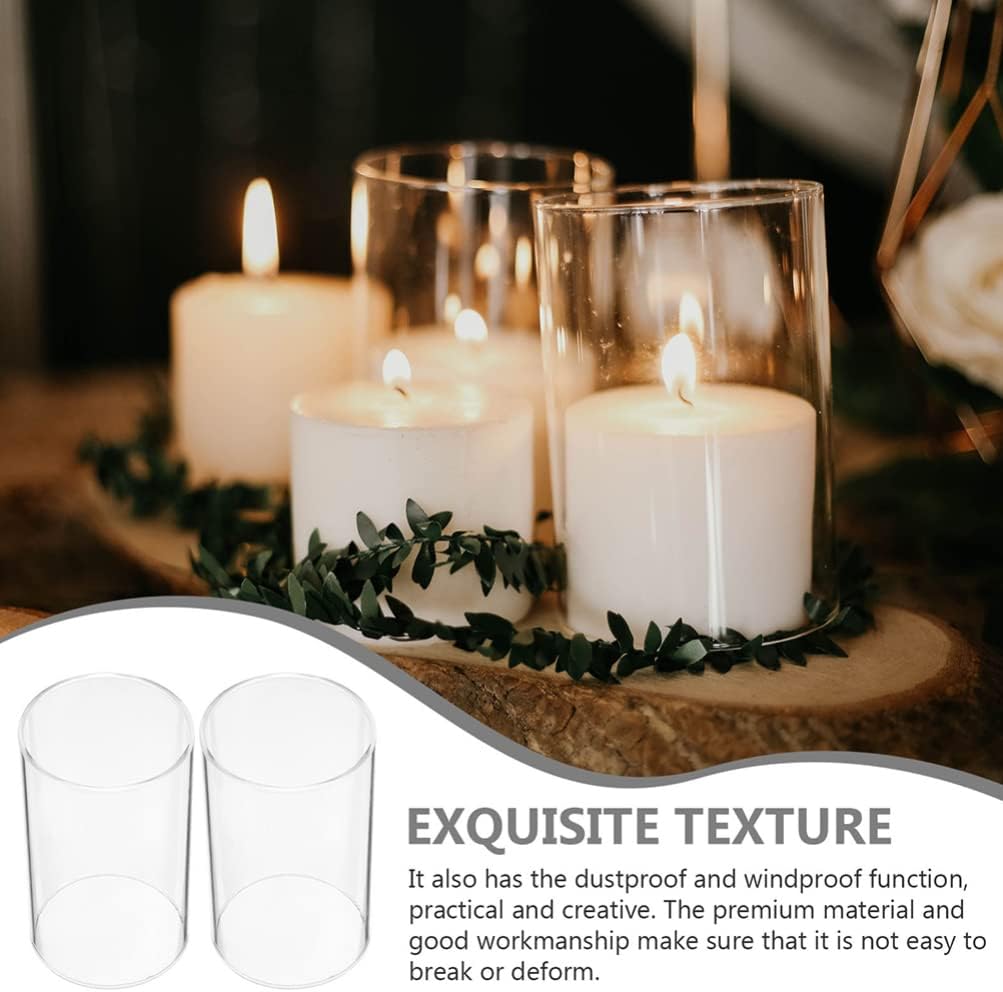 3pcs Candle Holder Cylinder Glass Candle Cover Open Ended Clear Glass Lamp Shade Chimney Tube Cover for Wedding Table Centerpiece Decoration