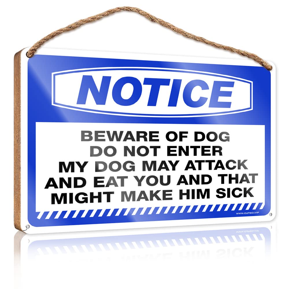 YYHLEH Front Porch Decor Ideas Notice Beware Of Dog Do Not Enter My May Attack Wooden Sign Funny Home Decor Signs Posters For Teens(20X30CM)