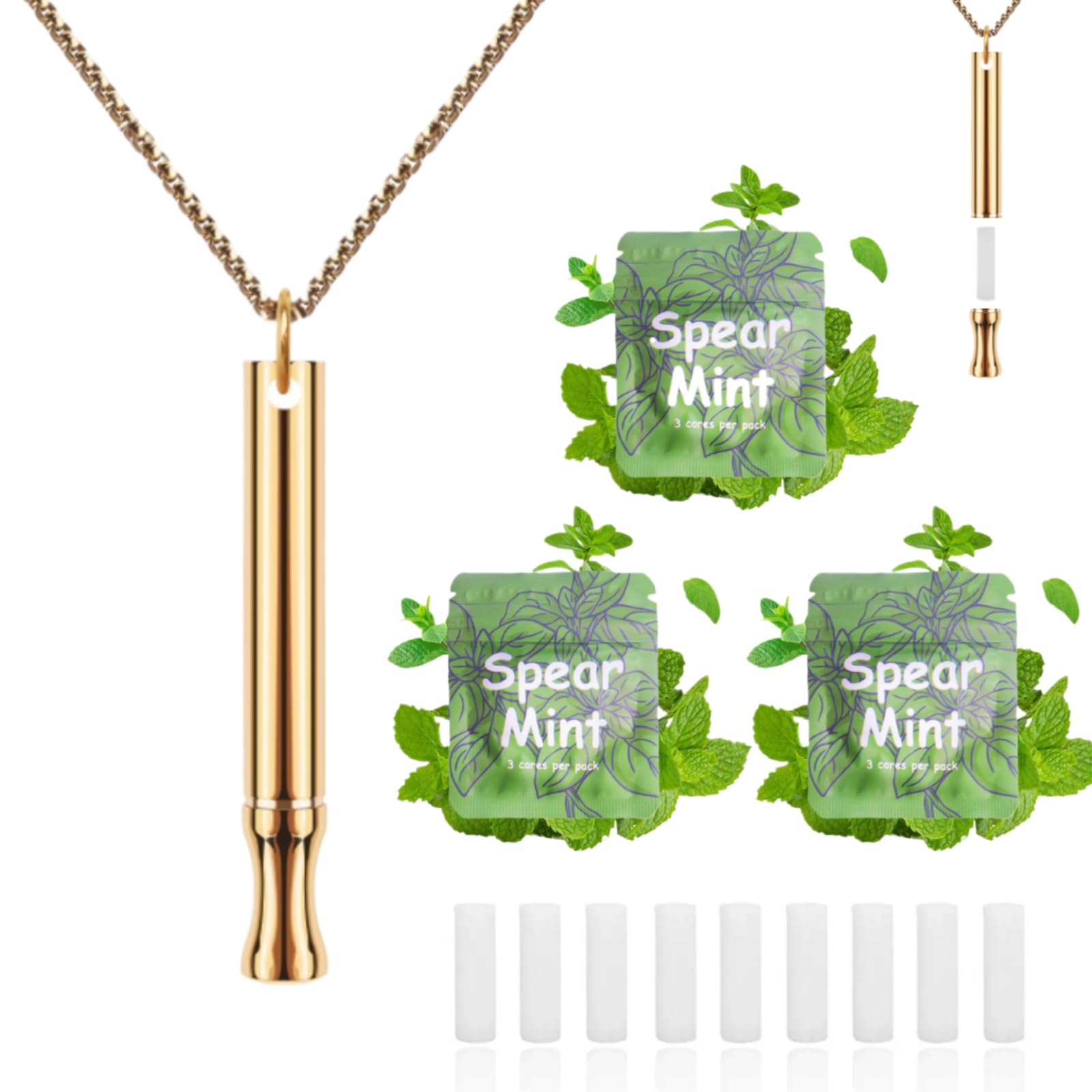 Collier respiratoire pour arrêter de fumer et de vapoter avec capsules de menthe rechargeables, aide à l'arrêt du tabac, collier fidget pour soulager l'anxiété, inhalateur sans fumée pour adultes