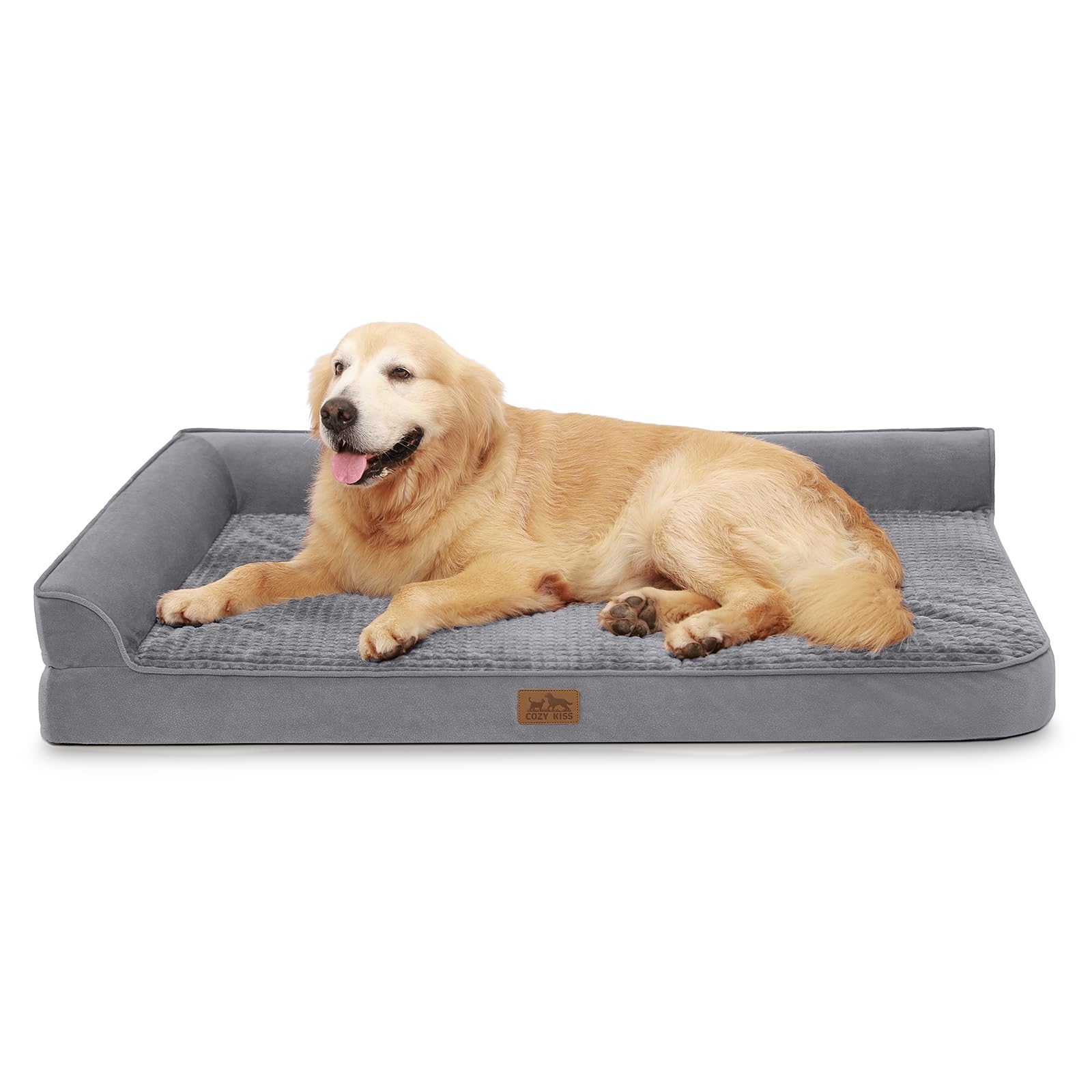 COZY KISS Divano impermeabile per cani, fodera impermeabile e fondo antiscivolo, letto per animali domestici in schiuma a forma di cassetta delle uova (Tipo U grigio, XL(122 * 81 * 19CM))