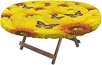 Vista 7 de Mantel ajustable de girasol, patrón de campo rural inspirado en el arte popular, casa de campo, granja, mantel impermeable para interiores y Verde