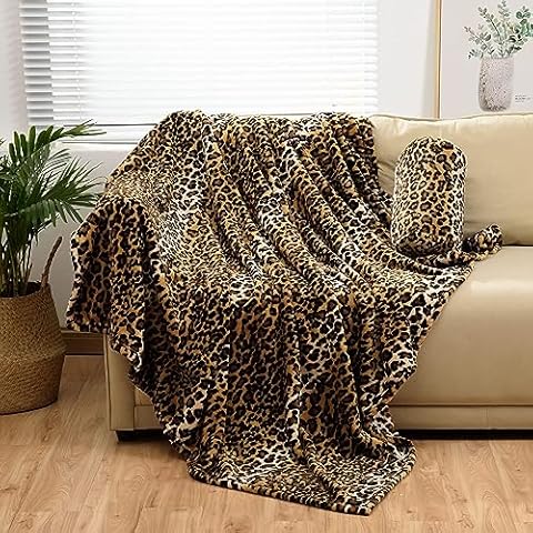 Bnuitland Leopard Print Flannel Throw Blanket Cover