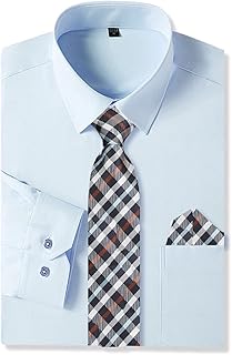 Mens Long Sleeve Dress Shirt and Tie Set Suit Shirt with Matching Tie and Handkerchief - Buy now