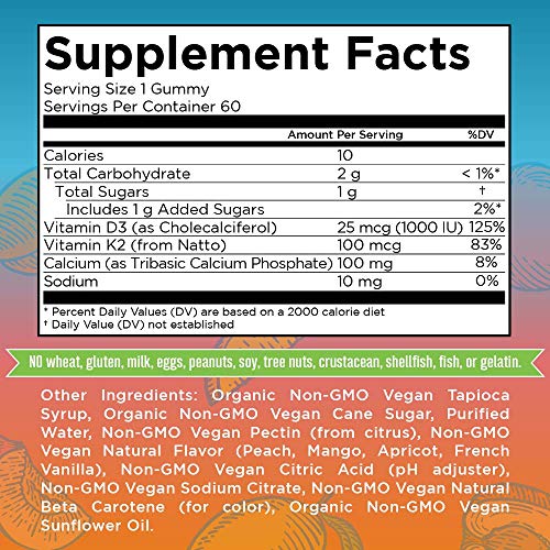 Maryruth Organics Calcium With Vitamin D3 & Vitamin K2 | 2 Month Supply | Calcium Supplement | Bone Support | Calcium With Vitamin D3 K2 Gummies | Vegan | Non-Gmo | Gluten Free | 60 Count #TOP4