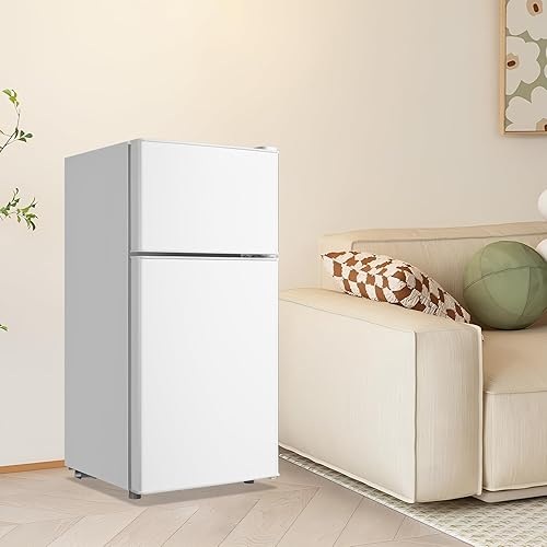 Miniatura 8 de Mini refrigerador pequeño con puertas dobles y congelador separado y 7 controles de temperatura ajustables, tamaño pequeño y refrigerador personal,