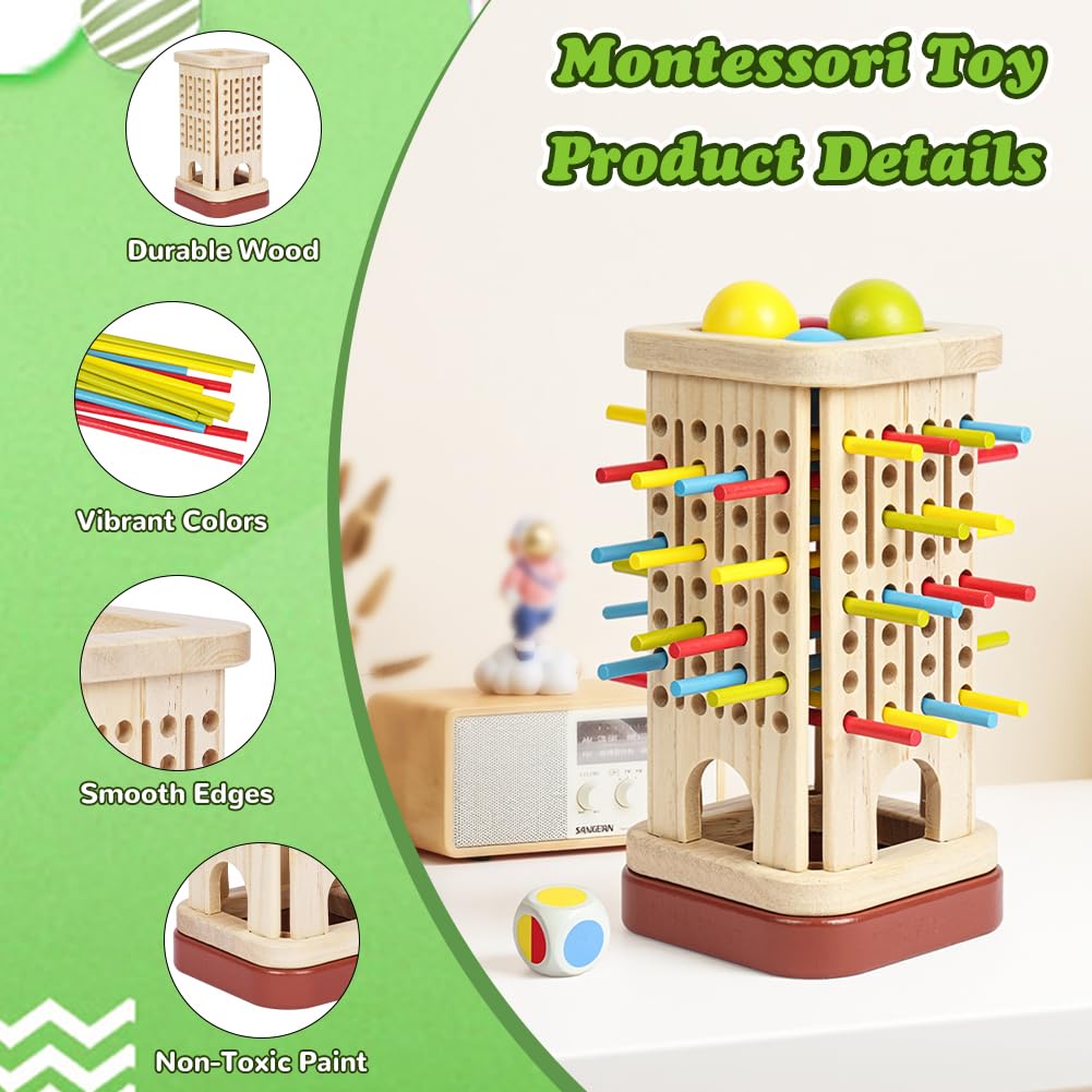 Ainiv Wooden Board Game, Montessori Educational Toys with 32 Colorful Wooden Sticks and Dice, Math Educational Toy - Image 3