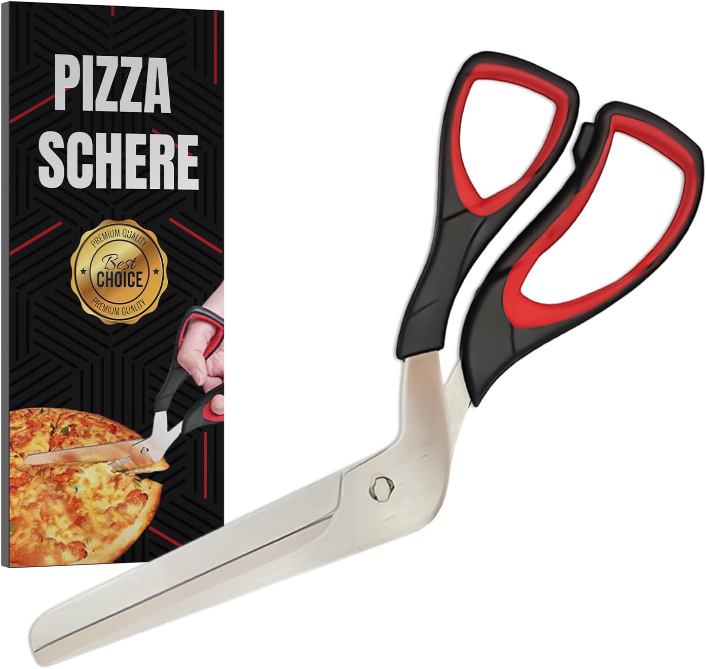 Sharp Pizza Scissors Cutter. Food Grade and Dishwasher Safe Pizza Cutter for Perfect Slices. No More Topping Mess. 10.6 Inch Kitchen Scissors better than Pizza Roller (Red)