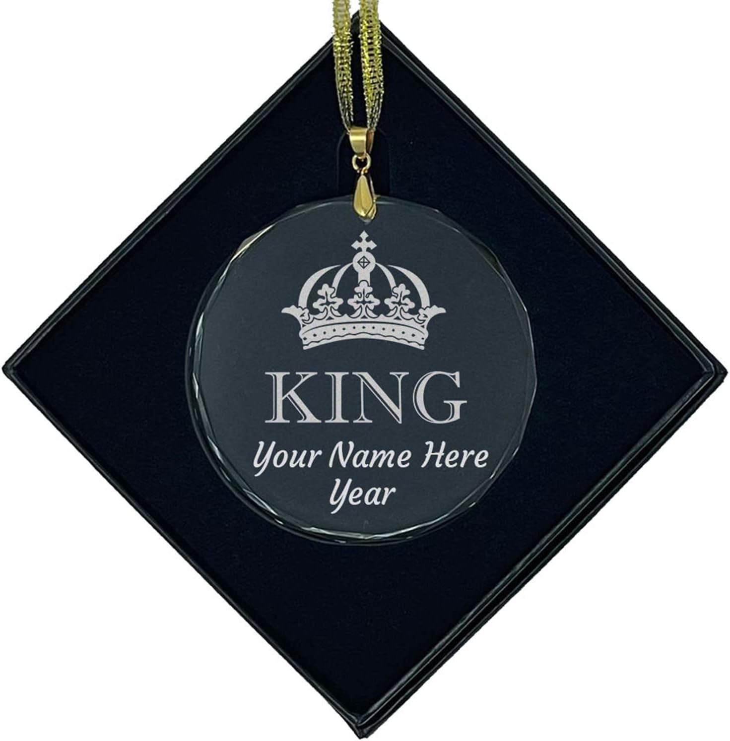 LaserGram Personalized Glass Christmas Ornament, King Crown, Custom Laser Engraved Gift Idea (Round Shape)