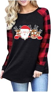 Lightweight Xmas Basic Long Sleeve Pullover Womens Outdoor Fitted Plaided Crew Neck Pullover Womens