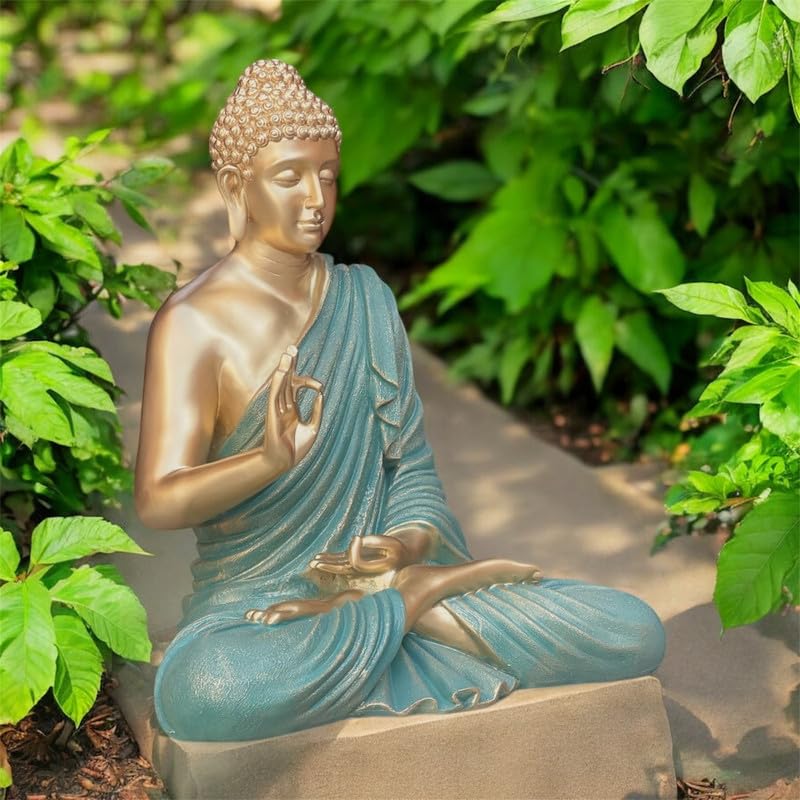 Image of 2 Feet Buddha Statue for Home Decor, Garden and Gifting, Big Size, Made of Resin, Premium Luxury Decoration Showpiece, Vastu Feng Shui for Good Luck, Happiness (Metallic Green & Golden)
