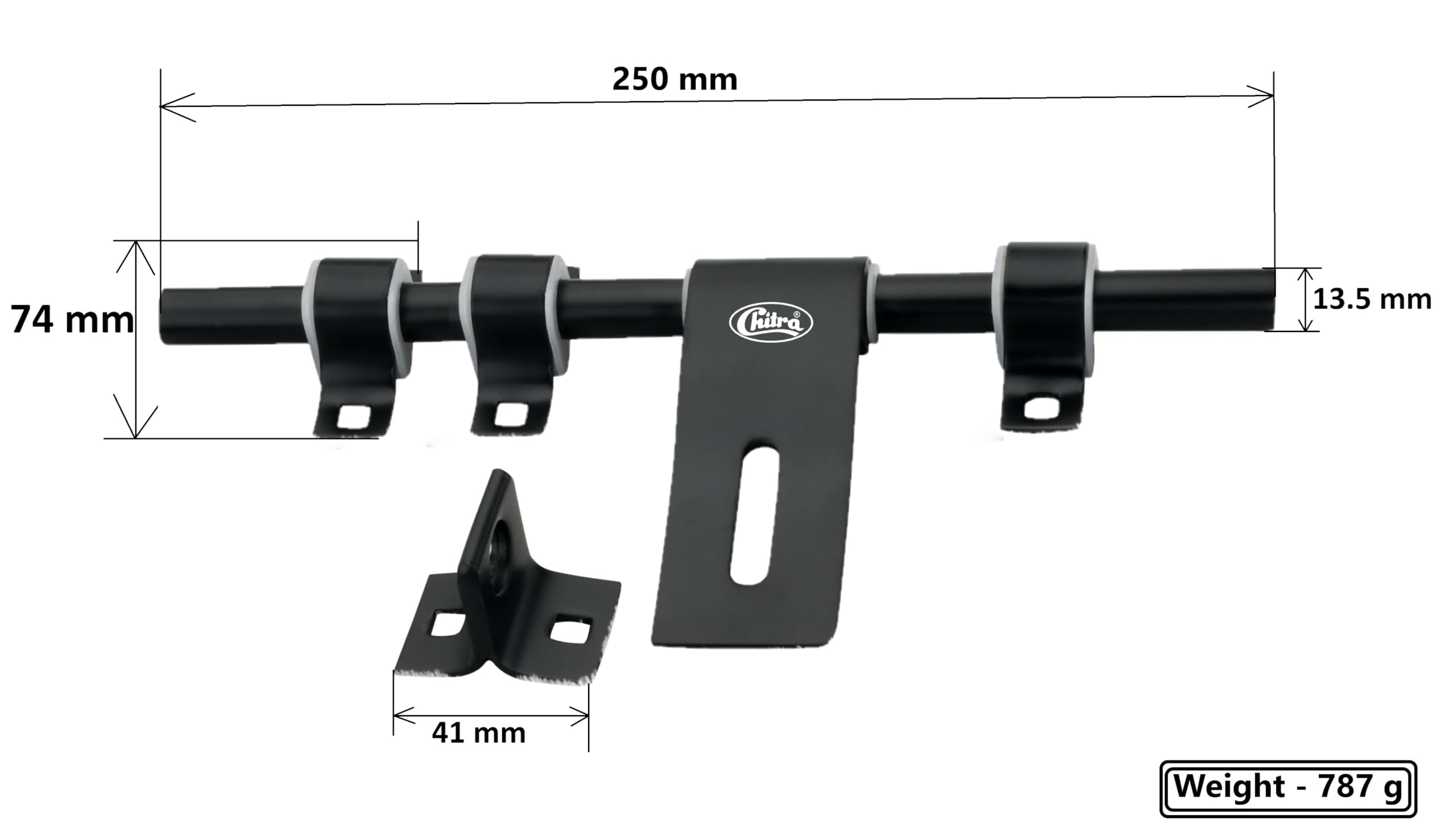 Chitra Wave Stainless Steel Heavy Door Fitting Accessories Full Set/Kit (1 Aldrop, 1 Latch, 2 Handles, 1 Tower Bolt and 1 Door Stopper) (10 Inch, Black) — Amazon image 2