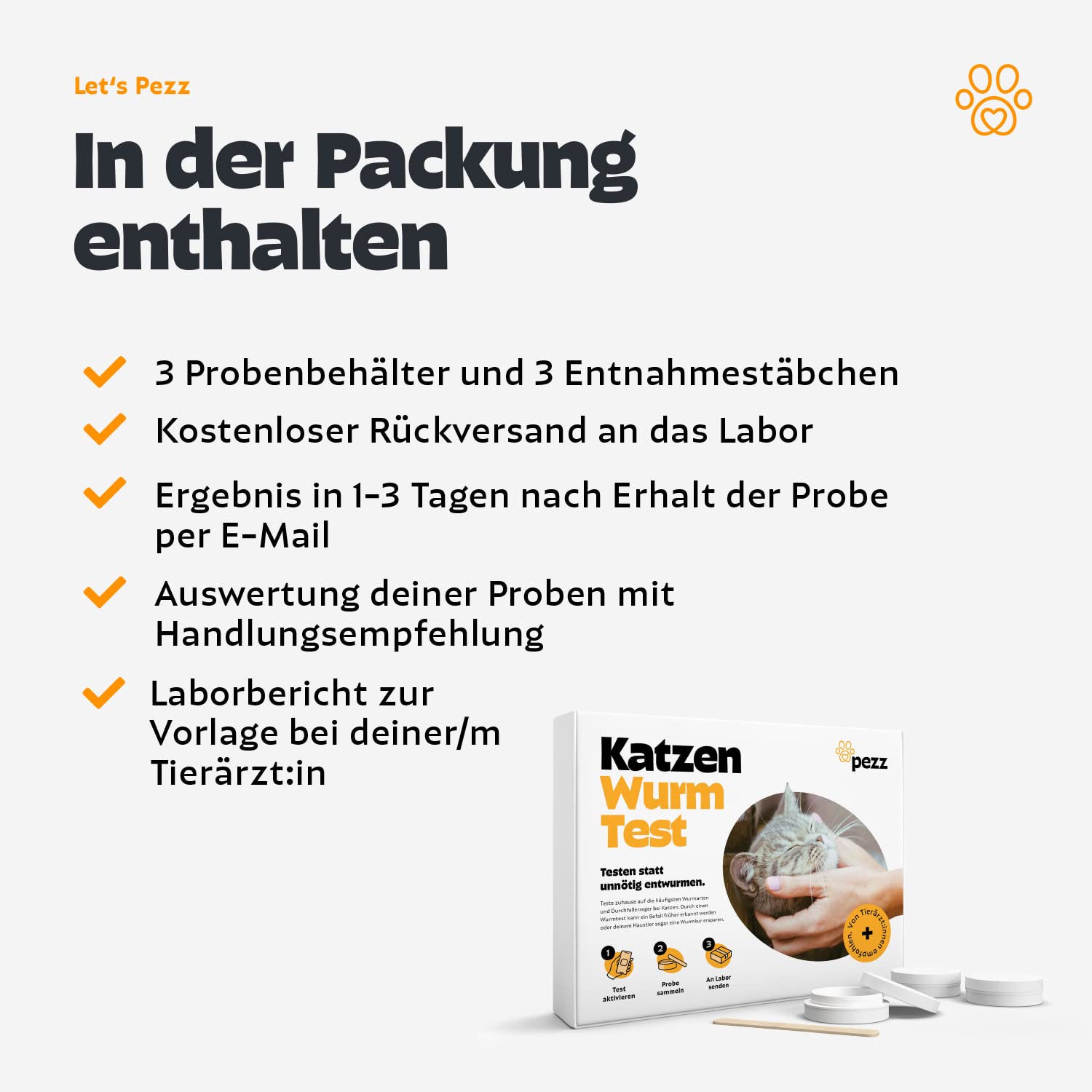 Pezz Wurmtest für Katzen (Standard) zum Testen auf die häufigsten Wurmarten | Labor-Befund inkl. Handlungsempfehlung | mit gratis Labor-Versand (1 Stück)