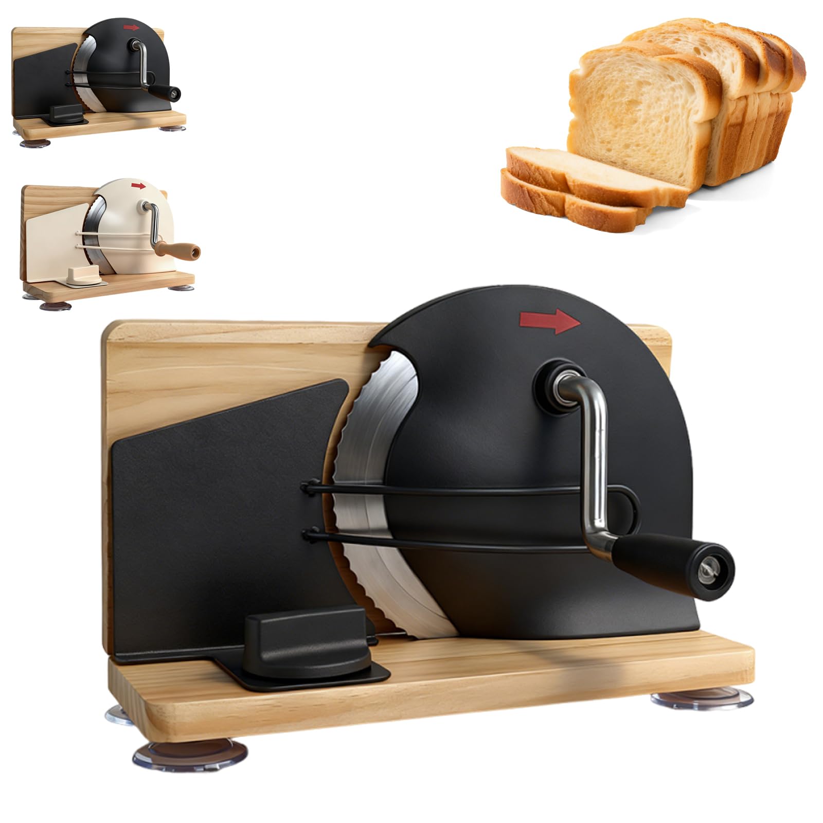 Affettatrice manuale regolabile del pane, 1-20mm spessore, taglierina rotante a mano per il lievito madre e pani fatti in casa, base di legno stabile con guida in metallo, design pieghevole per affett