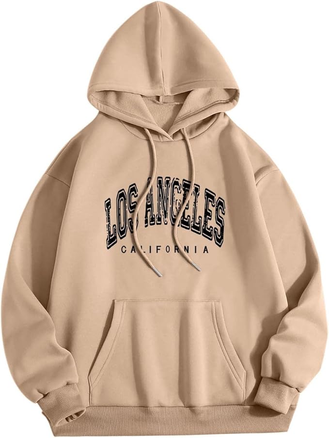 Los Angeles California - Vintage Hoodies for Women Pullover Loose Long Sleeve Hooded Sweatshirt for Fall Teen Girls Jacket