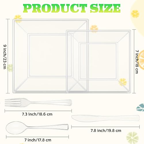 Miniatura 2 de Rtteri Juego de 250 platos cuadrados de plástico desechables, platos cuadrados de plástico para fiestas, incluye 50 platos llanos, 50 platos de