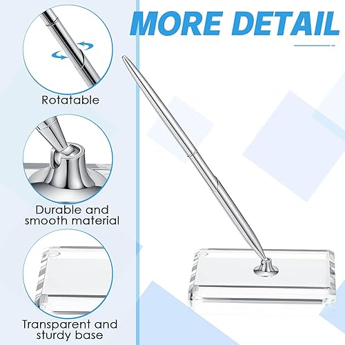 Miniatura 3 de Chinco 2 juegos de bolígrafo y soporte plateado para invitados, incluye 2 bolígrafos de metal plateado para escribir con repuesto negro, 2 soportes