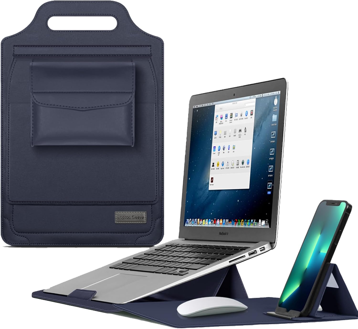 IVY 11 12 Inch Portable Laptops Sleeves with Handbag Laptop Stand Phone Holder Storage Bag Mouse Pad for Macbook Air Surface HP Lenovo Dell ASUS Acer Samsung Laptops Bag Case Cover - Blue