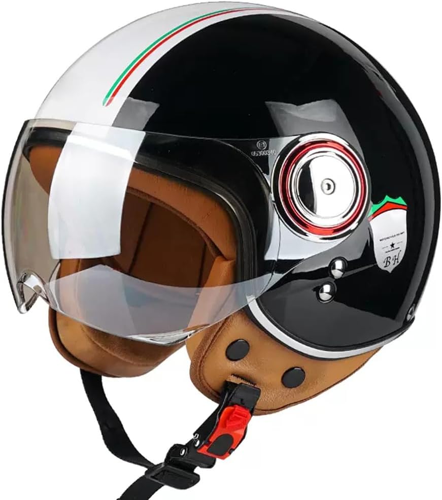 Motorcycle Helmet DOT Approved, Retro 3/4 Open Face Motorcycle Half Helmet with Visor, Vintage Scooter Helmets for Adult Women and Men