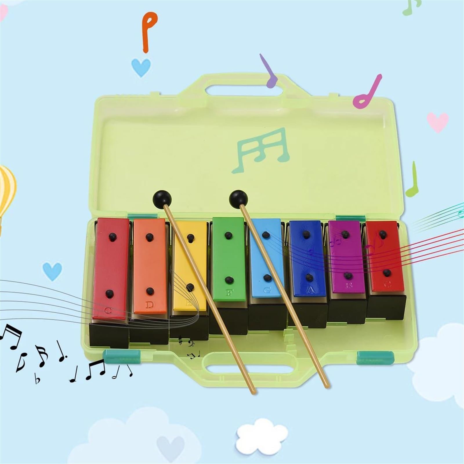 Xilófono Xilófono De 8 Notas Glockenspiel Colorido Placas De Metal De Color Arcoíris Extraíbles Campanas Resonadoras Con Mazos De Plástico