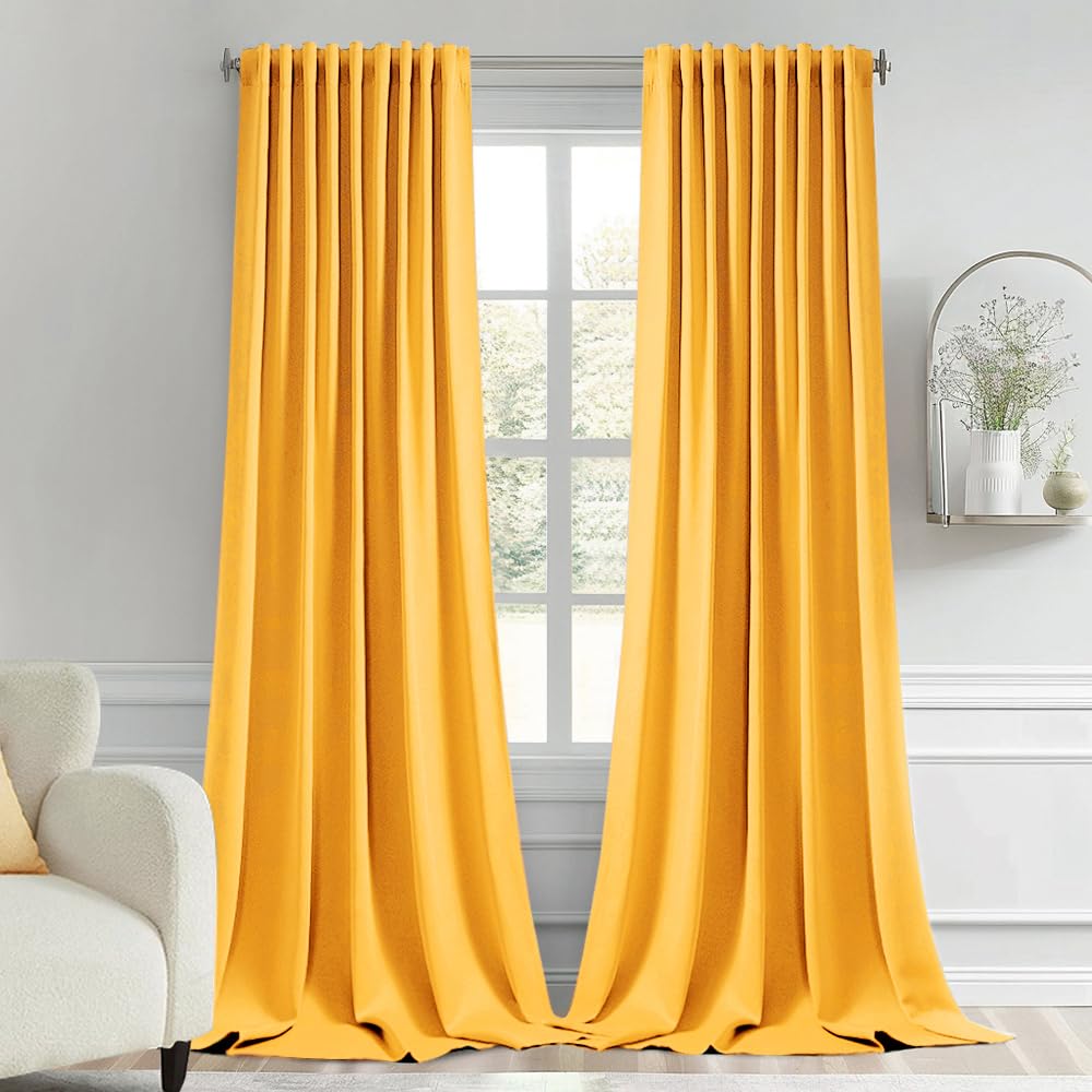 Photo 1 of *** BABY BLUE *** MIULEE Yellow Back Tab Blackout Curtains 102 Inch Long 2 Panels Set for Bedroom, Rod Pocket/Pinch Pleated Thermal Insulated Living Room Darkening Light Blocking Floor to Ceiling Drapes