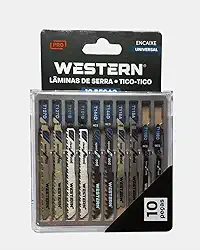 Western Pro Kit 10 Lâminas Serra Tico-Tico Universal, para Cortes em Madeira, Metal, PVC, Alumínio, Encaixe Universal, Aço Carbono
