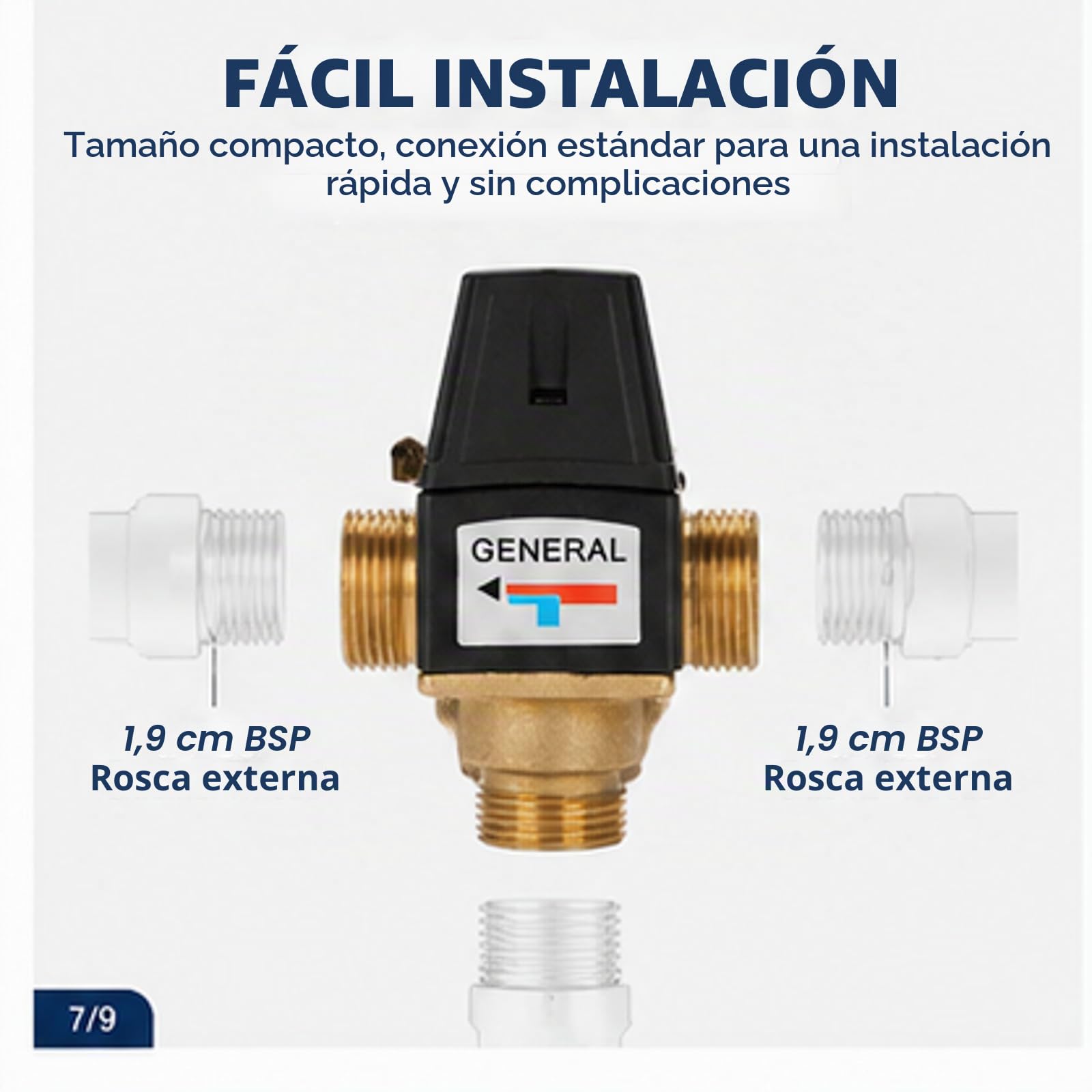 Válvula mezcladora termostática, válvula mezcladora termostática de latón DN20 de 3 vías, para Calentador de Agua Sola, de 35 a 60 grados, función antiquemaduras