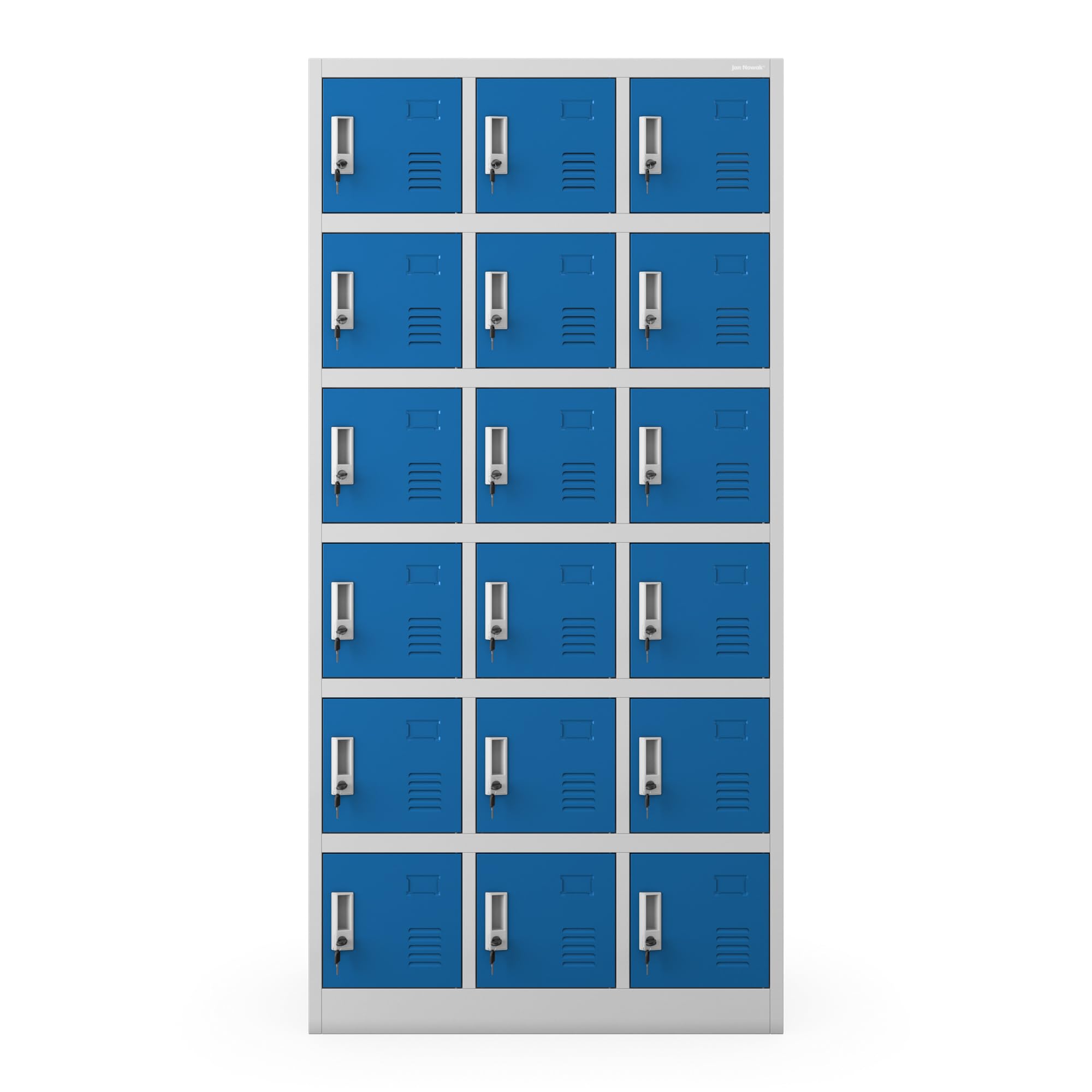 Jan Nowak Armadietto spogliatoio Armadio metallico con 18 Scomparti Fessure di ventilazione Rivestimento in polvere 185 cm x 90 cm x 40 cm (Grigio-Blu)