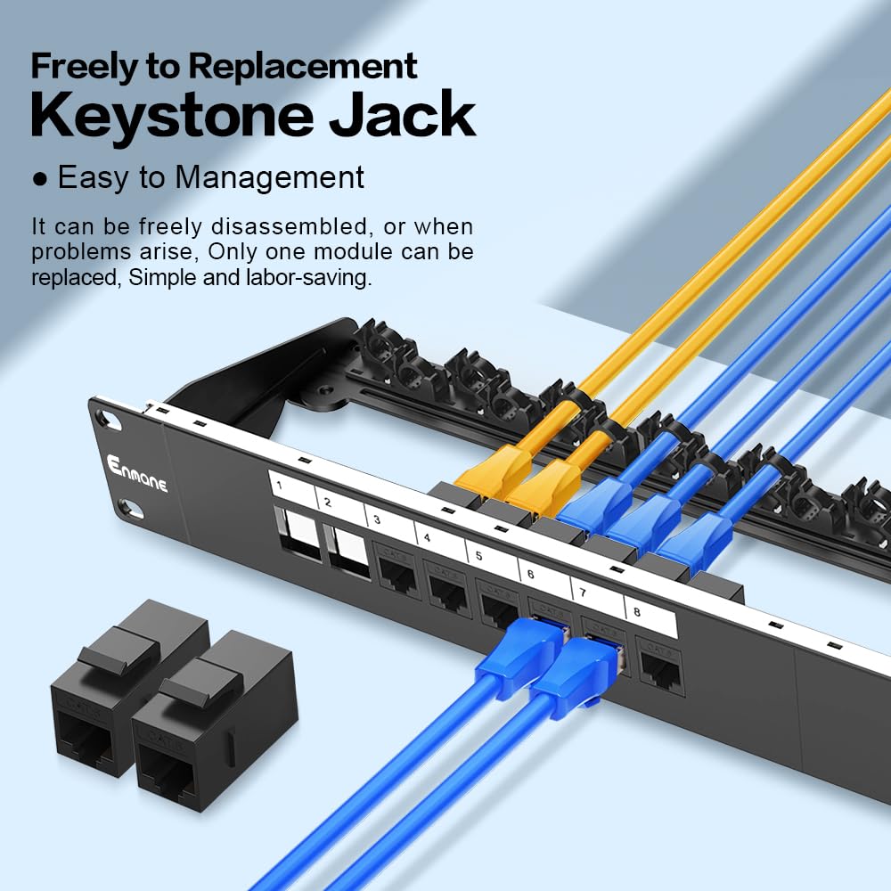 Panneau de brassage 16 ports Cat6 Keystone RJ45 Panneau de brassage réseau UTP 1U avec gestion intelligente des câbles (pas d'attache de câble nécessaire) pour montage en rack de 48,3 cm