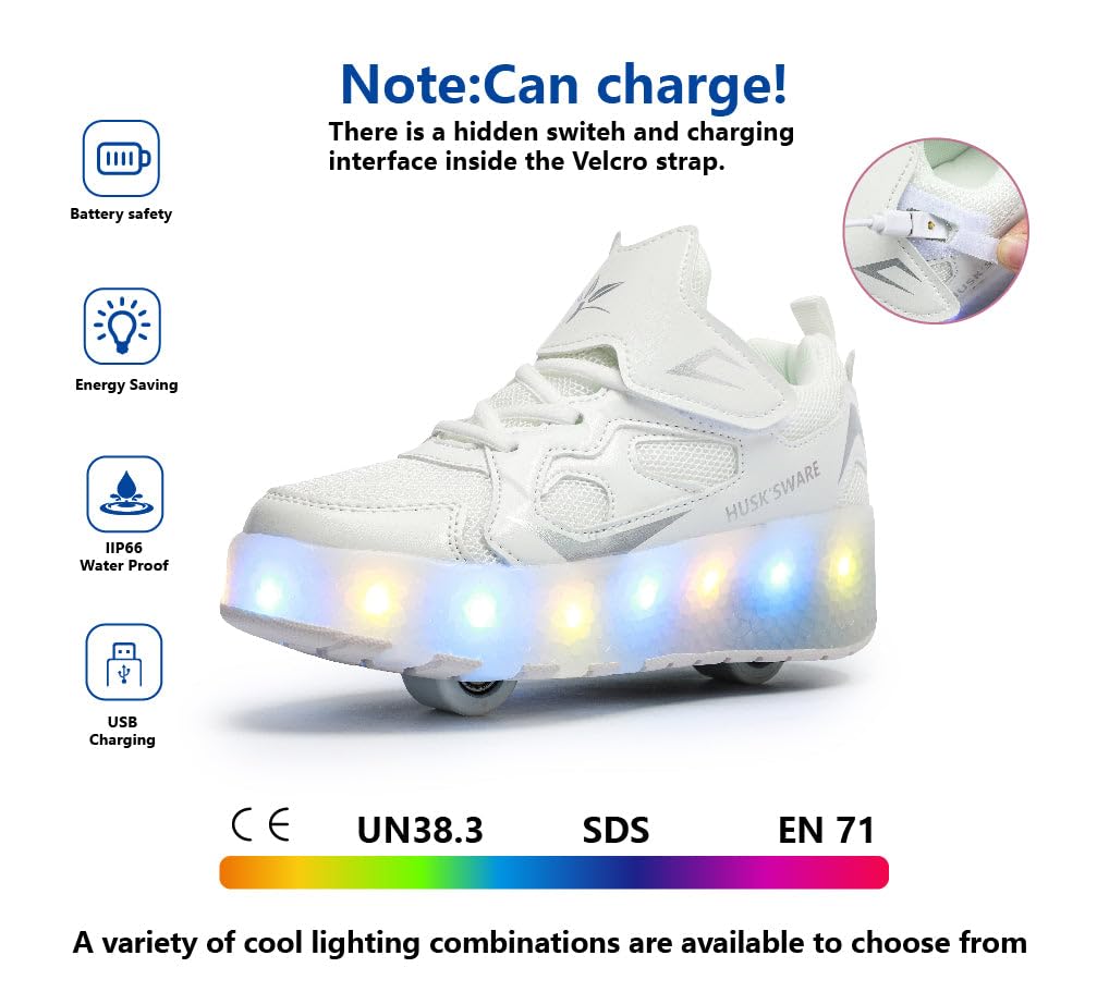 Sneaker per Bambini,Scarpe da Skateboard a Due Ruote,Luce a Cambio Colore Regolabile,Ricarica USB,universali per Ragazzi e Ragazze,Nero Rosa Oro Argento 27–40 EU