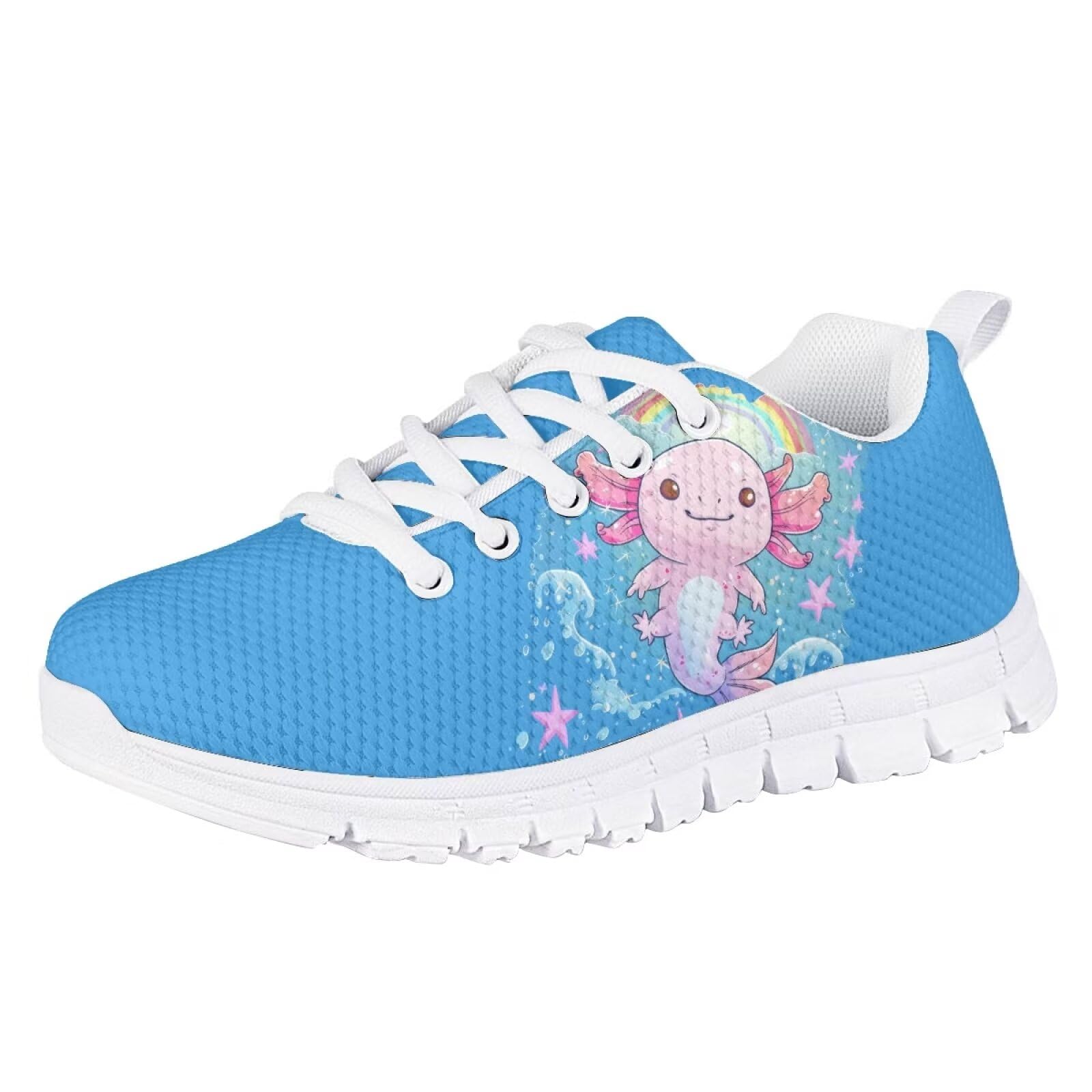 Flashideas Cute Axolotl Kids Sneakers for Boys Girls Sports Shoes Lightweight Breathable Athletic Walking Shoes Suitable for School Running Sports Indoor Outdoor White Sole