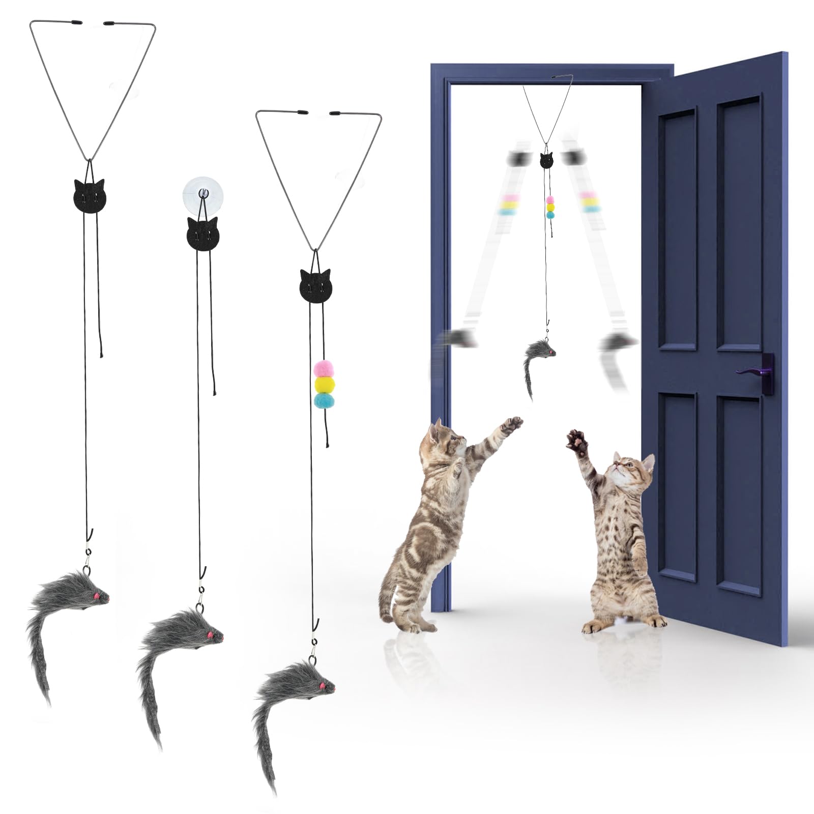 CIATBYYJ 3 Pcs Hanging Door Cat Toy, Door Hanging Interactive Cat Mice Toys Toy Hanging Door Cat Toy Mouse Teaser Toys for Indoor Cat Kitten Play