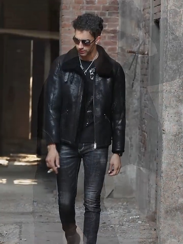 Mens B3 Shearling Jacket Bomber Jacket Short Motorcycle Jacket