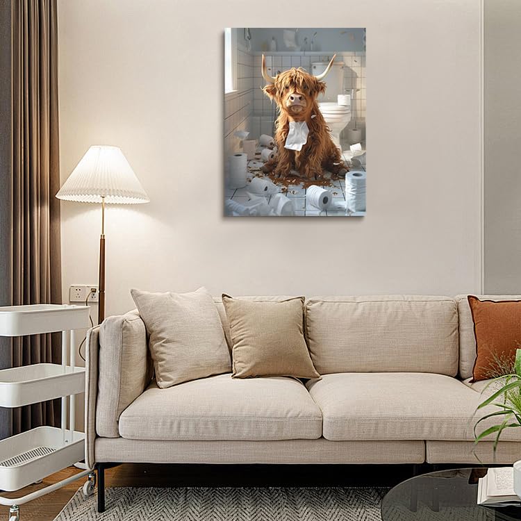 Cuadro Vaca Highlands - Lienzo 60x90 Cm, Decoración Rústica Para Sala, Dormitorio U Oficina - Estilo Moderno Y Occidental