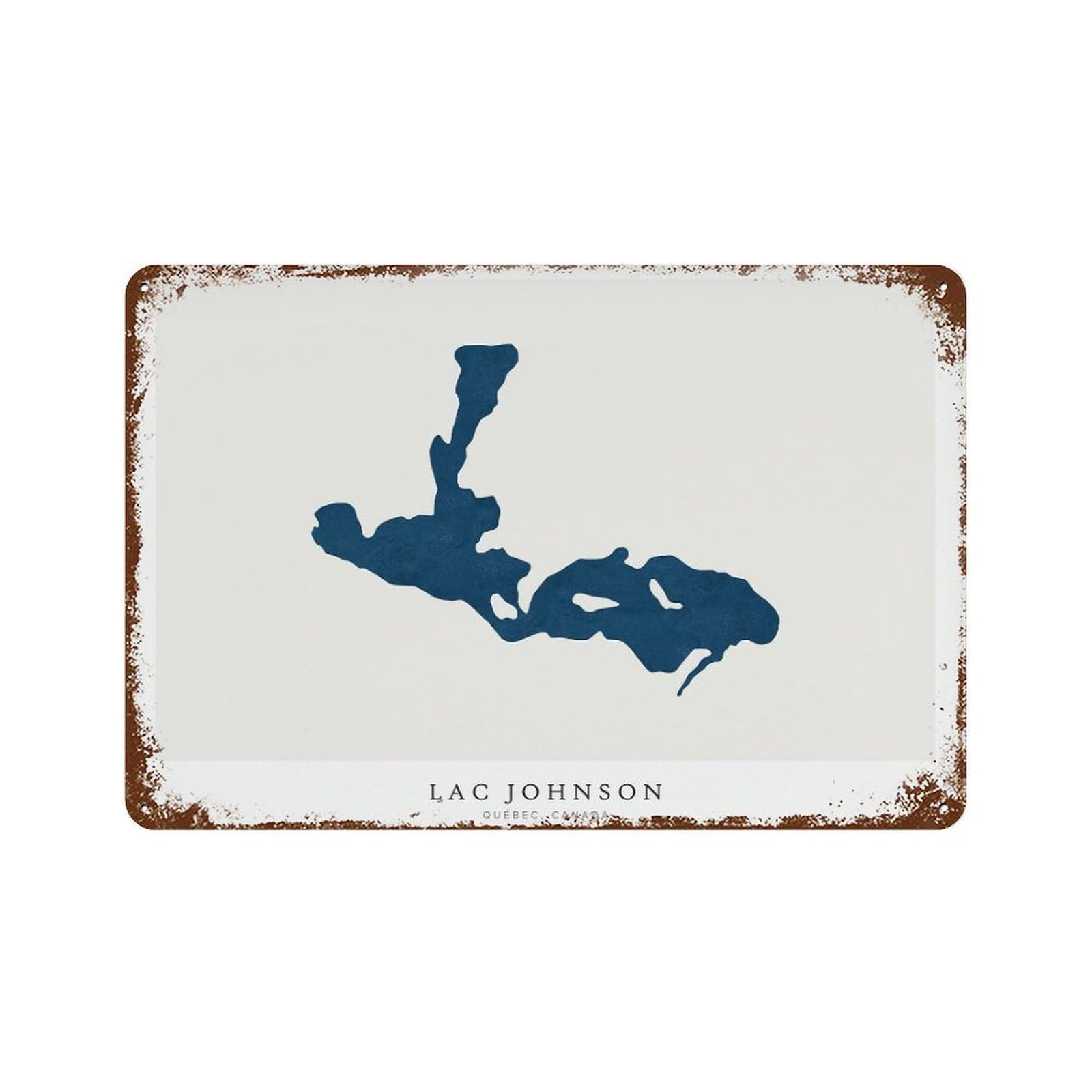 xiaoxiaoshen Lac Johnson Map Quebec Canada Minimalist Lake (2) Wall Decor Art Metal Tin Poster Modern Home Decor Art Home Bar Shop Decorations Vintage Sign 20x30cm