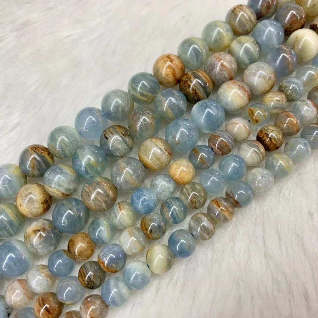 1 Juego de Cuentas Sueltas de Calcita Azul Argentina, Piedra Preciosal, para la Fabricación de Joyas (15")./Blue/9.5-10Mm