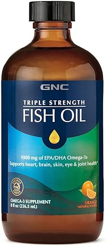 GNC Suplemento líquido de aceite de pescado de triple fuerza, capturado en el océano profundo salvaje. con 1000 mg de EPA DHA Omega 3, para corazón,
