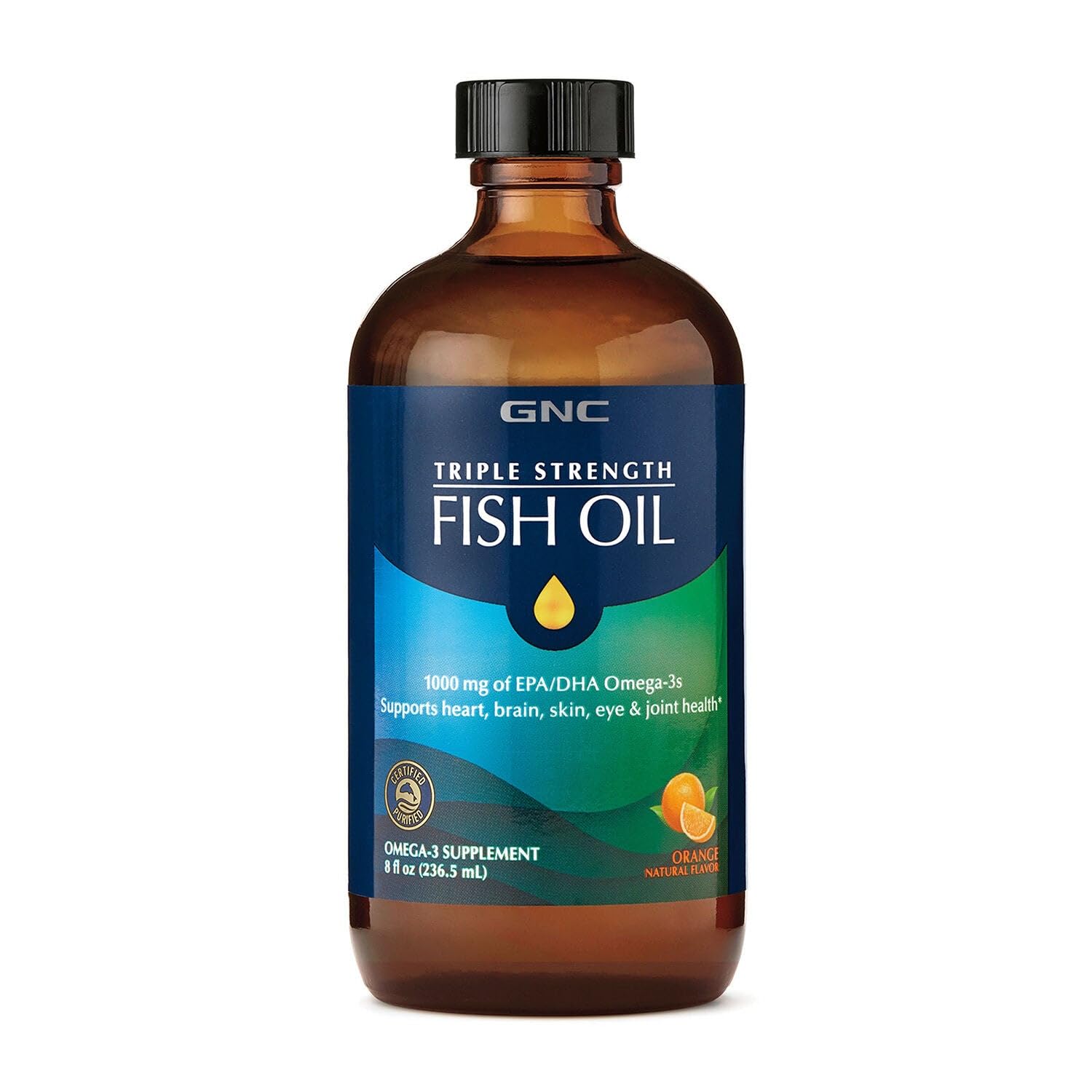 GNC Triple Strength Fish Oil Liquid, Natural Orange, 8 fl oz, 47 Servings