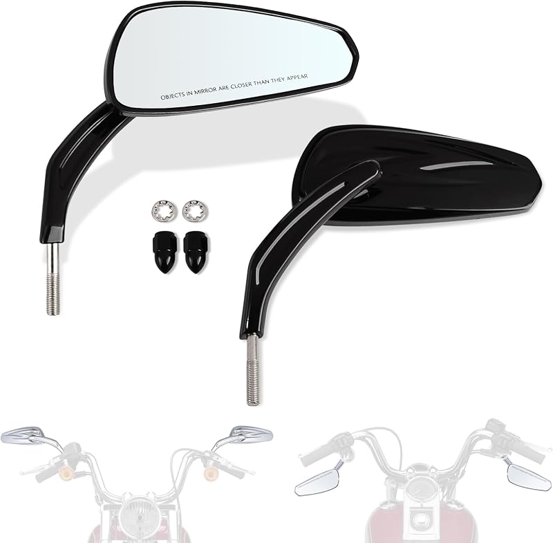 Espejos de montaje en manillar, espejos retrovisores de motocicleta para Harley | para 1982-2026 CVO Dyna Touring Electra Glide Road Glide Road King Softail Street Glide Sportster 1200 883 Modelos, negro brillante