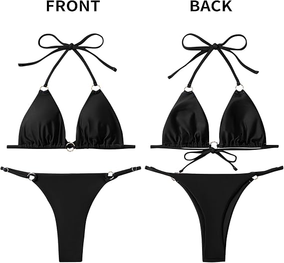 MIKETAI Sexy Bikinis for Women 2 Piece Bikini Spaghetti Strap Swimsuits Solid Color Bathing Swimwear Triangle Bathing Suit