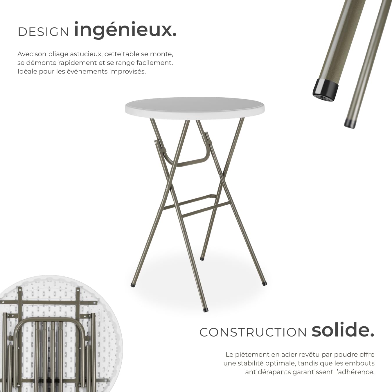 tectake® Mange Debout Table Haute Pliable Pratique et Élégante Structure légère et résistante Table d'appoint Exterieur Mariage Anniversaire Bapteme Barbecue Bar Exterieur Ø80 cm Hauteur 110 cm