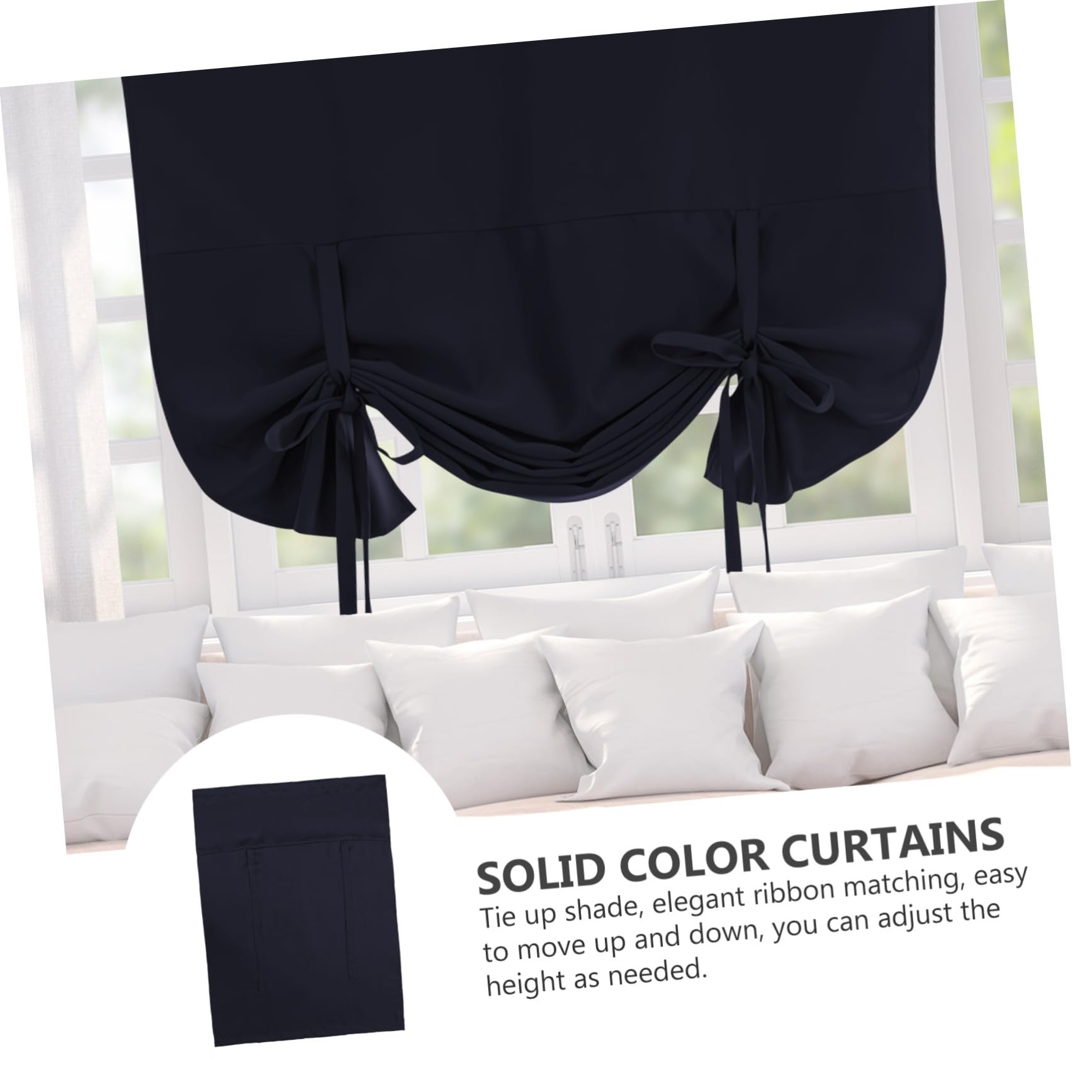 Schwarzes Verdunkelungs raffrollo mit Bindeband Blickdicht Lichtblockierend Eleganter Sichtschutz für Wohnzimmer und Schlafzimmer Einfache Höhenverstellung Wohnliche